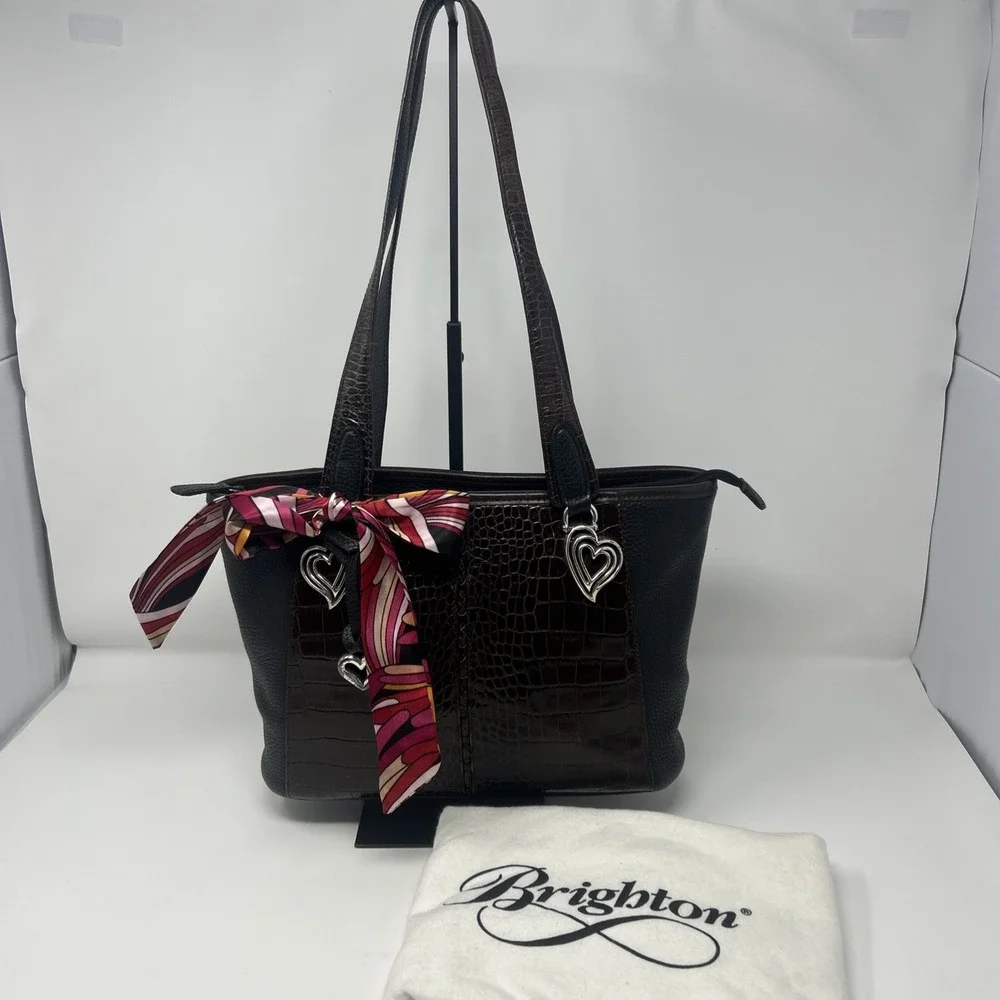 Brighton Shoulder Handbag Two Tone Black and Brown Purse W/ Dust Bag